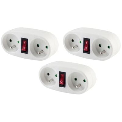 CHACON Lote de 3 Base doble blanca con interruptor 2 x 16 A CHACON Lote de 3 Base doble blanca con interruptor 2 x 16 A