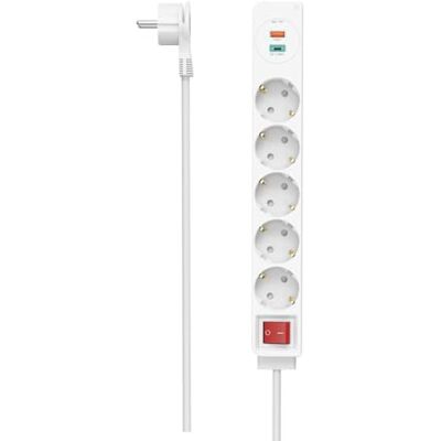 Hama Regleta 5 Enchufes con USB-C y USB-A – 18W PD, Interruptor Individual, Cable Plano 1,4 m, Protección Infantil, Color Blanco Hama Regleta 5 Enchufes con USB-C y USB-A – 18W PD, Interruptor Individual, Cable Plano 1,4 m, Protección Infantil, Color Blanco