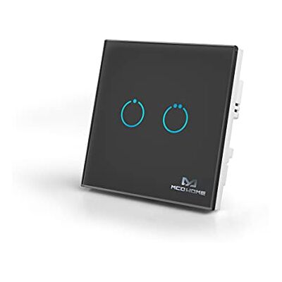MCO Home Z-Wave Interruptor de panel táctil de vidrio, 2 relés, negro, MH-S312 MCO Home Z-Wave Interruptor de panel táctil de vidrio, 2 relés, negro, MH-S312