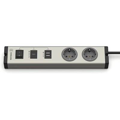 Ehmann 0601x0o022031 Regleta multicargador, Aluminio, 2 enchufes, 1 Cargador rápido USB-C de 65 W + 2 Puertos USB-A, Cable de 1,5 m Ehmann 0601x0o022031 Regleta multicargador, Aluminio, 2 enchufes, 1 Cargador rápido USB-C de 65 W + 2 Puertos USB-A, Cable de 1,5 m