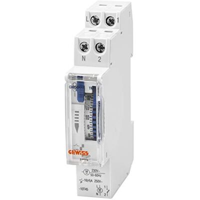 Gewiss Interruptor horario analógico 24h- 1 contacto NA 16A/230Vca 1 Módulo DIN sin pila para cortes de alimentación Gewiss Interruptor horario analógico 24h- 1 contacto NA 16A/230Vca 1 Módulo DIN sin pila para cortes de alimentación