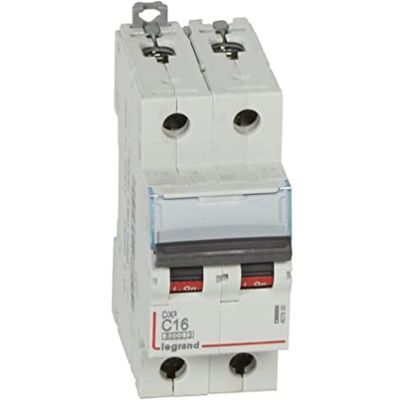 Legrand , Interruptor Automático Magneto Térmico, 2P, 16A, Curva C, 10 kA, 2 módulo, DX3 Legrand , Interruptor Automático Magneto Térmico, 2P, 16A, Curva C, 10 kA, 2 módulo, DX3
