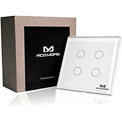 MCO Home Z-Wave Interruptor de panel táctil de vidrio, 4 relés, MH-S314, blanco MCO Home Z-Wave Interruptor de panel táctil de vidrio, 4 relés, MH-S314, blanco