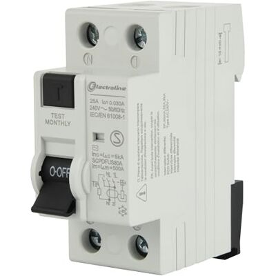 Electraline Interruptor diferencial de 25 A, sensibilidad de 30 mA, tipo AC Electraline Interruptor diferencial de 25 A, sensibilidad de 30 mA, tipo AC