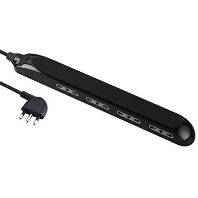 Electraline Regleta Super Slim para ahorrar espacio, 23 mm, 4 tomas bivalentes 10/16 A, enchufe 90° 16 A, cable 1,5 m, negro Electraline Regleta Super Slim para ahorrar espacio, 23 mm, 4 tomas bivalentes 10/16 A, enchufe 90° 16 A, cable 1,5 m, negro
