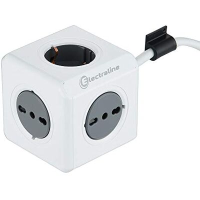 Electraline Regleta Cubo Powercube 5 enchufes 2 Schuko + enchufe italiano, 3 bivalentes 10/16 A italianos, color blanco, cable 1,5 m Electraline Regleta Cubo Powercube 5 enchufes 2 Schuko + enchufe italiano, 3 bivalentes 10/16 A italianos, color blanco, cable 1,5 m