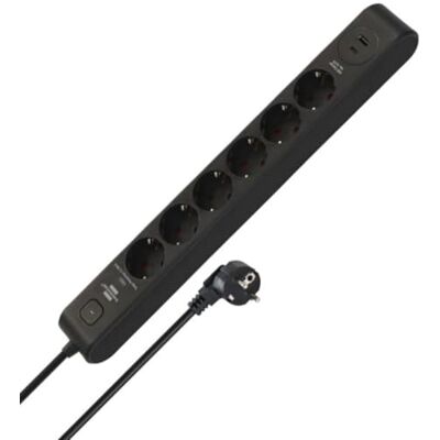 Brennenstuhl Regleta de enchufes de 6 tomas con USB y protección contra sobretensiones (regleta múltiple con 1x USB C PD 20 W para carga rápida y 1x USB A 20 W, interruptor, cable de 2 m) negro Brennenstuhl Regleta de enchufes de 6 tomas con USB y protección contra sobretensiones (regleta múltiple con 1x USB C PD 20 W para carga rápida y 1x USB A 20 W, interruptor, cable de 2 m) negro
