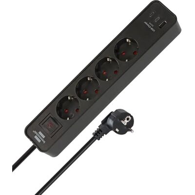 Brennenstuhl Ecolor Regleta de enchufes de 4 vías con 3 Tomas de Carga USB (Regleta con 2X USB C PD 20W y 1x USB A, Interruptor y Cable de 1,5m) Negro Brennenstuhl Ecolor Regleta de enchufes de 4 vías con 3 Tomas de Carga USB (Regleta con 2X USB C PD 20W y 1x USB A, Interruptor y Cable de 1,5m) Negro