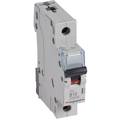 Legrand , TX3 Disyuntor (10 A, 1 pin, 6 kA, 230/400 VAC, 1 unidad de separación) Legrand , TX3 Disyuntor (10 A, 1 pin, 6 kA, 230/400 VAC, 1 unidad de separación)