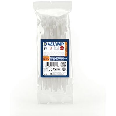 Velamp Kit de 100 bridas de plástico blancas para cables Bridas profesionales de 7,6 x 370 mm, nailon 6.6, altamente resistentes a la rotura Velamp Kit de 100 bridas de plástico blancas para cables Bridas profesionales de 7,6 x 370 mm, nailon 6.6, altamente resistentes a la rotura