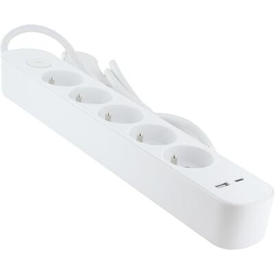 CHACON Regleta de enchufes (5 x 16 A, USB-A+USB-C-FR, Conector Plano, Cable de 1,5 m, 30% plástico Reciclado, 5 x CHACON Regleta de enchufes (5 x 16 A, USB-A+USB-C-FR, Conector Plano, Cable de 1,5 m, 30% plástico Reciclado, 5 x