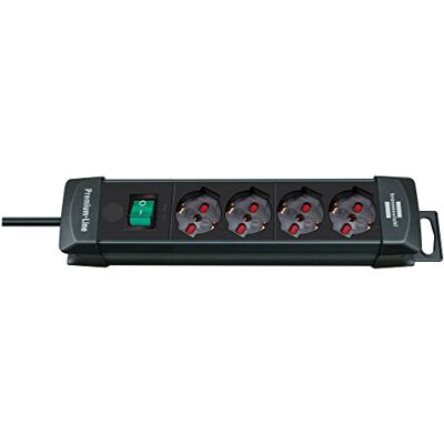 Brennenstuhl regleta, Serie Premium Line, 4 enchufes Italianas 10/16 A + Schuko, Interruptor Luminoso, Color Negro Brennenstuhl regleta, Serie Premium Line, 4 enchufes Italianas 10/16 A + Schuko, Interruptor Luminoso, Color Negro