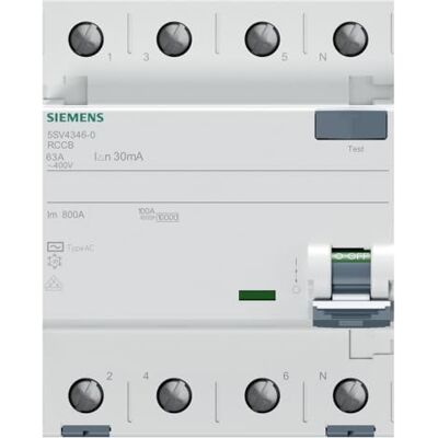 Siemens 5SV43460 Interruptor Diferencial 4P Clase AC 30mA 63A 400 V Siemens 5SV43460 Interruptor Diferencial 4P Clase AC 30mA 63A 400 V