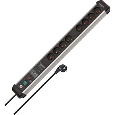 Brennenstuhl Regleta de 8 enchufes con protección contra sobretensiones de 60.000 A (cable de 3 m, con interruptor, fabricado en Alemania), plateado/negro Brennenstuhl Regleta de 8 enchufes con protección contra sobretensiones de 60.000 A (cable de 3 m, con interruptor, fabricado en Alemania), plateado/negro