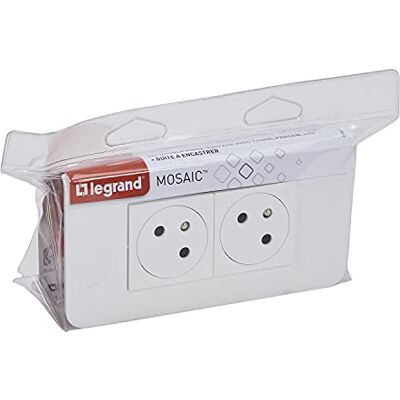 Legrand Toma doble de pared precableada con Terre Mosaic Surface Link de 45° Toma 2P+T + caja de empotrar + placa de acabado Fabricado en Francia Blanco Legrand Toma doble de pared precableada con Terre Mosaic Surface Link de 45° Toma 2P+T + caja de empotrar + placa de acabado Fabricado en Francia Blanco