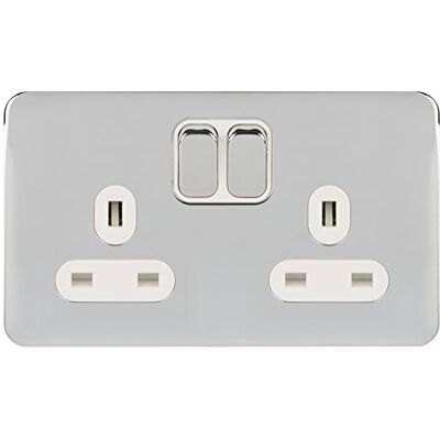 Schneider Electric Lisse GGBL3020DWPC Enchufe doble interruptor sin tornillos, doble polo, 13A, GGBL3020DWPC, cromo pulido con inserto blanco Schneider Electric Lisse GGBL3020DWPC Enchufe doble interruptor sin tornillos, doble polo, 13A, GGBL3020DWPC, cromo pulido con inserto blanco