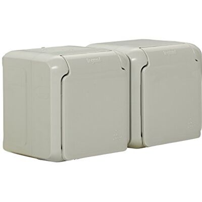 Legrand Forix 782394 -Enchufe doble de pared 16 A, Superficie, IP44 impermeable, con tapa de color gris Legrand Forix 782394 -Enchufe doble de pared 16 A, Superficie, IP44 impermeable, con tapa de color gris