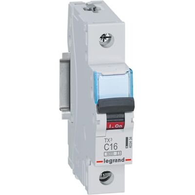 Legrand , 403434 Disyuntor (16 A, 1 pin, 6 kA, 230/400 VAC, 1 unidad de separación) Legrand , 403434 Disyuntor (16 A, 1 pin, 6 kA, 230/400 VAC, 1 unidad de separación)
