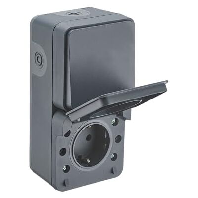 DEBFLEX Cyklone -Interruptor Conmutador + Enchufe Exterior Estanco IP55 Interior/Exterior Instalación en Superficie Gris Oscuro 150 x 75 x 65 mm DEBFLEX Cyklone -Interruptor Conmutador + Enchufe Exterior Estanco IP55 Interior/Exterior Instalación en Superficie Gris Oscuro 150 x 75 x 65 mm