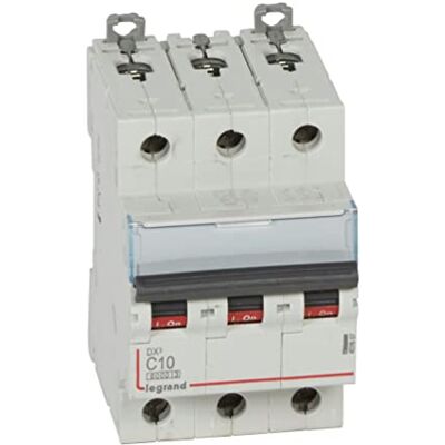 Legrand , Interruptor Automático Magneto Térmico, 3P, 10A, Curva C, 10 kA, 3 módulo, DX3 Legrand , Interruptor Automático Magneto Térmico, 3P, 10A, Curva C, 10 kA, 3 módulo, DX3