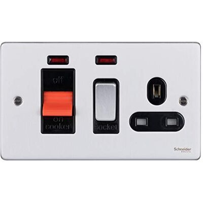 Schneider Electric Ultimate Low Profile Brushed chrome Negro inserto 45A unidad de control de cocina + neón Schneider Electric Ultimate Low Profile Brushed chrome Negro inserto 45A unidad de control de cocina + neón