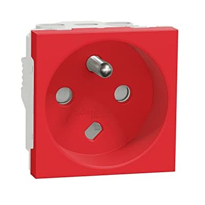 Schneider Electric Unica Enchufe 2P + T FR 90° Tornillo Desengaño mecánico Rojo mecanismo solo Schneider Electric Unica Enchufe 2P + T FR 90° Tornillo Desengaño mecánico Rojo mecanismo solo