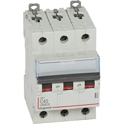 Legrand , Interruptor Automático Magneto Térmico, 3P, 40A, Curva C, 10 kA, 3 módulo, DX3 Legrand , Interruptor Automático Magneto Térmico, 3P, 40A, Curva C, 10 kA, 3 módulo, DX3