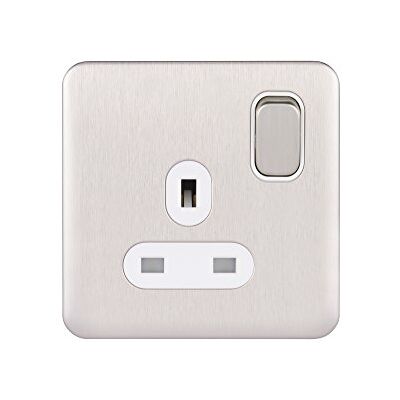 Schneider Electric Lisse GGBL3010WSS Enchufe de alimentación individual sin tornillos, 13 A, polo único, acero inoxidable con inserto blanco Schneider Electric Lisse GGBL3010WSS Enchufe de alimentación individual sin tornillos, 13 A, polo único, acero inoxidable con inserto blanco