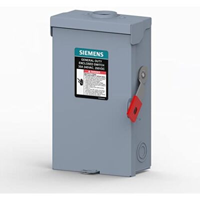 Siemens Interruptor de seguridad de la serie Max de 30 amperios, 2 polos, 240 V, no fusible, para exteriores Siemens Interruptor de seguridad de la serie Max de 30 amperios, 2 polos, 240 V, no fusible, para exteriores