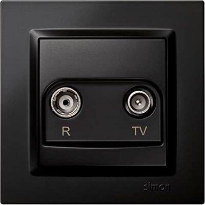 Simon Toma Intermedia de Antena TV y Radio, Enchufe Televisión de Pared, Serie 10, Empotrable, Incluye Marco, Tapa y Mecanismo, para Televisión Digital Terrestre o Satélite, Color Negro Simon Toma Intermedia de Antena TV y Radio, Enchufe Televisión de Pared, Serie 10, Empotrable, Incluye Marco, Tapa y Mecanismo, para Televisión Digital Terrestre o Satélite, Color Negro