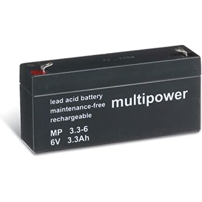 Powery Batería de Plomo-Sellada Multipower MP3,3-6, 6V, 3,3Ah/20Wh, Lead-Acid Powery Batería de Plomo-Sellada Multipower MP3,3-6, 6V, 3,3Ah/20Wh, Lead-Acid