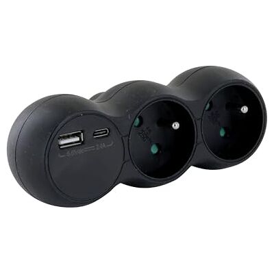 CHACON Biplite negro con USB A y C toma de pared CHACON Biplite negro con USB A y C toma de pared
