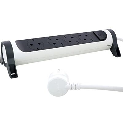 Legrand Regleta de enchufes, con Interruptor, Base múltiple con 4 Tomas de Corriente, Cable de 1,5 m, Color Blanco/Gris Oscuro Legrand Regleta de enchufes, con Interruptor, Base múltiple con 4 Tomas de Corriente, Cable de 1,5 m, Color Blanco/Gris Oscuro