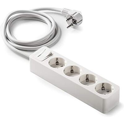 Famatel – Regleta de 4 tomas Con un cable de 3 m Hasta 3680W Protección Infantil Orientación tomas a 45o Evita consumos fantasma Blanco Famatel – Regleta de 4 tomas Con un cable de 3 m Hasta 3680W Protección Infantil Orientación tomas a 45o Evita consumos fantasma Blanco