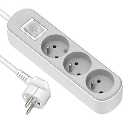 Electraline 32020 Regleta múltiple (3 enchufes (16 A, con Interruptor, Cable H05VV-F, sección 3G1,5 mm², Longitud 3 m), Color Blanco y Gris Electraline 32020 Regleta múltiple (3 enchufes (16 A, con Interruptor, Cable H05VV-F, sección 3G1,5 mm², Longitud 3 m), Color Blanco y Gris
