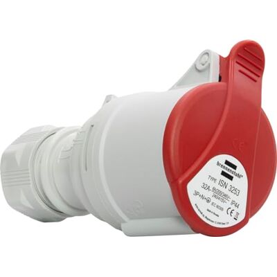 Brennenstuhl Enchufe industrial con tapa CEE de 5 polos, 400 V/32 A, para uso exterior, conexión atornillable, uso en obras, camping, aplicaciones comerciales, IP44 Brennenstuhl Enchufe industrial con tapa CEE de 5 polos, 400 V/32 A, para uso exterior, conexión atornillable, uso en obras, camping, aplicaciones comerciales, IP44