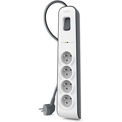 Belkin BSV400ca2M Regleta de protección contra sobretensiones (4 Tomas, 525J, Cable de 2 m) Color Blanco y Gris Belkin BSV400ca2M Regleta de protección contra sobretensiones (4 Tomas, 525J, Cable de 2 m) Color Blanco y Gris