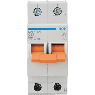 Hager Interruptor automático magnetotérmico serie MN, 1P+N, 25A, curva C, 6KA Hager Interruptor automático magnetotérmico serie MN, 1P+N, 25A, curva C, 6KA