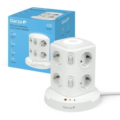 Garza Regleta Torre 11 en 1 con 8 Enchufes Schuko, 2 USB-C y 1 USB-A, Carga Rápida, Luz Nocturna Regulable, Interruptores Individuales y Protección contra Sobrecargas y Cortocircuitos, Blanco Garza Regleta Torre 11 en 1 con 8 Enchufes Schuko, 2 USB-C y 1 USB-A, Carga Rápida, Luz Nocturna Regulable, Interruptores Individuales y Protección contra Sobrecargas y Cortocircuitos, Blanco