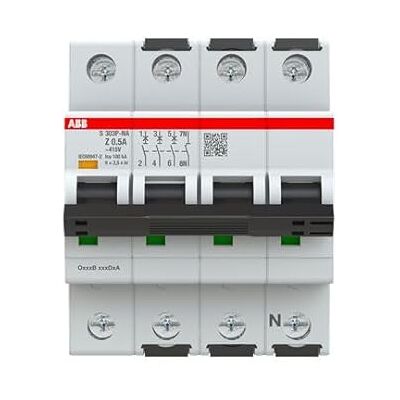 ABB S300P Disyuntor tipo Z, polo 3+N 500 mA 415 V, capacidad de desconexión 100 kA System Pro M Compact ABB S300P Disyuntor tipo Z, polo 3+N 500 mA 415 V, capacidad de desconexión 100 kA System Pro M Compact
