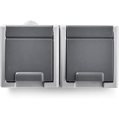 Famatel – Doble Base Enchufe de empotrar Serie Aquant 55 IP55 Protección Infantil Este enchufe es a prueba de agua Fácil de instalar este producto Aluminio Gris Famatel – Doble Base Enchufe de empotrar Serie Aquant 55 IP55 Protección Infantil Este enchufe es a prueba de agua Fácil de instalar este producto Aluminio Gris