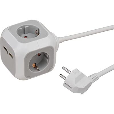 Brennenstuhl Alea Power regleta de enchufes con Carga USB y 4 Tomas de Corriente en Forma de Cubo (Cable de 1,4 m, 2X USB, regleta sobremesa, montable) Gris Brennenstuhl Alea Power regleta de enchufes con Carga USB y 4 Tomas de Corriente en Forma de Cubo (Cable de 1,4 m, 2X USB, regleta sobremesa, montable) Gris