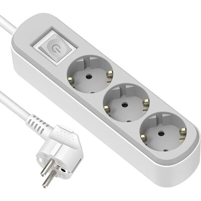 Electraline Regleta Base Multiple de 3 Tomas con Interruptor, Cable 3 Mt 3G1.5, Color blanco Electraline Regleta Base Multiple de 3 Tomas con Interruptor, Cable 3 Mt 3G1.5, Color blanco