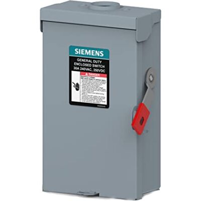 Siemens General Duty Plus Series Interruptor de seguridad de 30 amperios, 3 polos, 240 V, fusible, al aire libre Siemens General Duty Plus Series Interruptor de seguridad de 30 amperios, 3 polos, 240 V, fusible, al aire libre