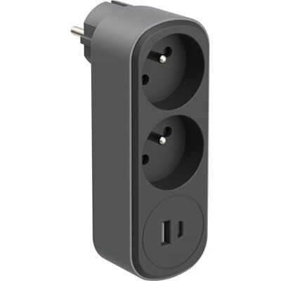 Electraline 531203 Adaptador de Enchufe biplite Prima 2 (16 A, 16 A, con 2 USB, 1 Tipo C), Color Negro y Gris Electraline 531203 Adaptador de Enchufe biplite Prima 2 (16 A, 16 A, con 2 USB, 1 Tipo C), Color Negro y Gris