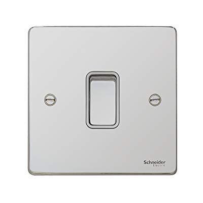 Schneider Electric GU1514WPC Ultimate Perfil bajo pulido cromo Color blanco inserto 1 grupo intermedio 16AX interruptor de placa Schneider Electric GU1514WPC Ultimate Perfil bajo pulido cromo Color blanco inserto 1 grupo intermedio 16AX interruptor de placa