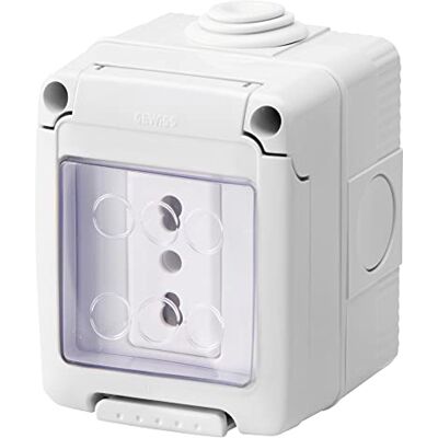 Gewiss Caja completa de dispositivos serie System Stagno, con toma 2P+T 16 a bivalente, estándar italiano, IP55, gris Ral 7035 Gewiss Caja completa de dispositivos serie System Stagno, con toma 2P+T 16 a bivalente, estándar italiano, IP55, gris Ral 7035