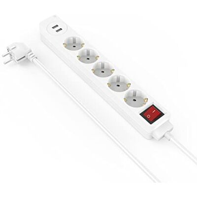 Hama Regleta de 5 Tomas (Regleta con 2 Puertos USB, Interruptor de Encendido y Apagado, 17W, 1,4m de Cable) Color Negro Hama Regleta de 5 Tomas (Regleta con 2 Puertos USB, Interruptor de Encendido y Apagado, 17W, 1,4m de Cable) Color Negro