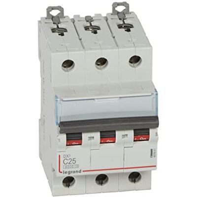 Legrand , Interruptor Automático Magneto Térmico, 3P, 25A, Curva C, 10 kA, 3 módulo, DX3 Legrand , Interruptor Automático Magneto Térmico, 3P, 25A, Curva C, 10 kA, 3 módulo, DX3
