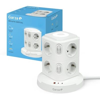 Garza Regleta Torre 11 en 1 con 8 Enchufes Schuko, 2 USB-C y 1 USB-A, Luz Nocturna Regulable, Interruptores Individuales y Protección contra Sobrecargas y Cortocircuitos Garza Regleta Torre 11 en 1 con 8 Enchufes Schuko, 2 USB-C y 1 USB-A, Luz Nocturna Regulable, Interruptores Individuales y Protección contra Sobrecargas y Cortocircuitos